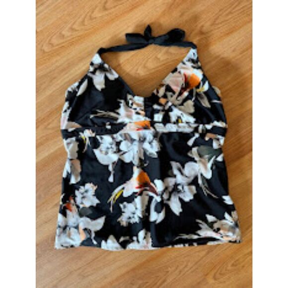 ATHLETA Halter Swim Top Black Floral Size 40 B/C Athletic Tankini Top - Picture 4 of 6